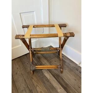 Indonesian bamboo rattan luggage rack with wraps vintage authentic bedroom decor